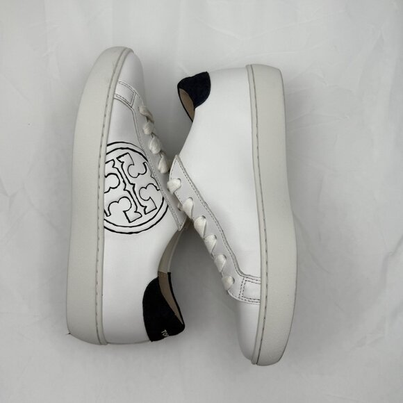 Tory Burch Sneakers Womens 5M T-Logo Leather Lace-Up Black/White Logo - Picture 3 of 14